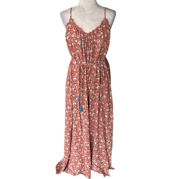 NWT Aakaa Floral Tie Waist Tassel Wide Leg Cropped Jumpsuit - S - Picture 16 of 16